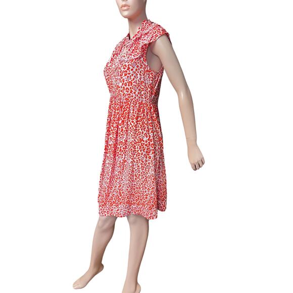 New Maje Leopard Animal Print Ruffles Orange Mini Dress Size M US 100% Viscose - Picture 7 of 15